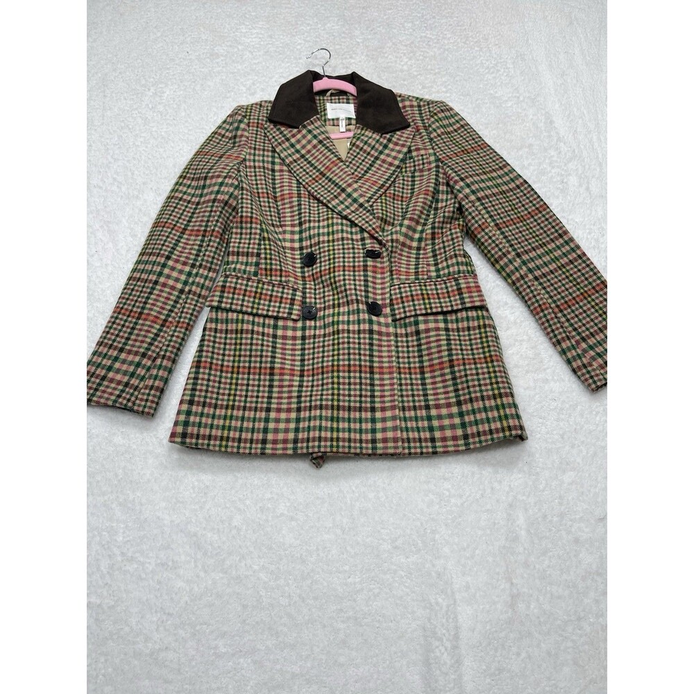 Anthropologie Avec Les Filles Plaid Jacket Double Breasted Elbow Patch Small NWT